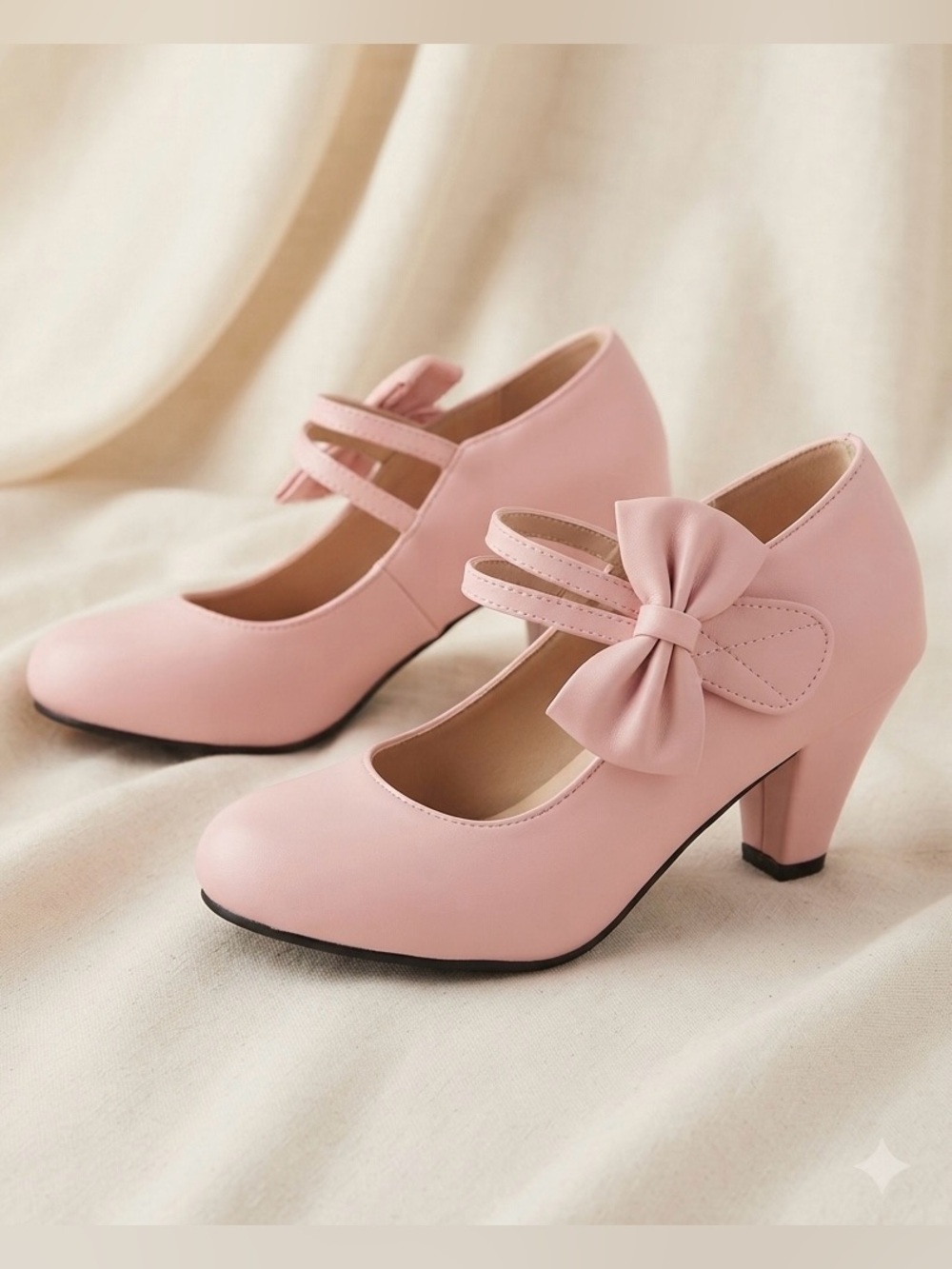 Pink Coquette Bow Mary Jane Block Heel Pumps Ankle Strap Size 38 NWOT - Picture 1 of 7